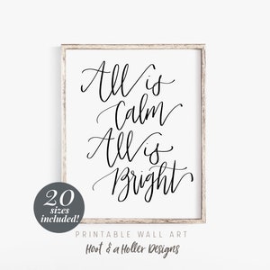 Silent Night Printable Wall Art | Hymn Print | Christmas Farmhouse Decor | Christmas Wall Art | Christmas Carol | All is Calm and Bright