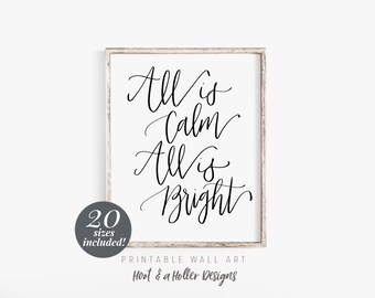 Silent Night Printable Wall Art | Hymn Print | Christmas Farmhouse Decor | Christmas Wall Art | Christmas Carol | All is Calm and Bright