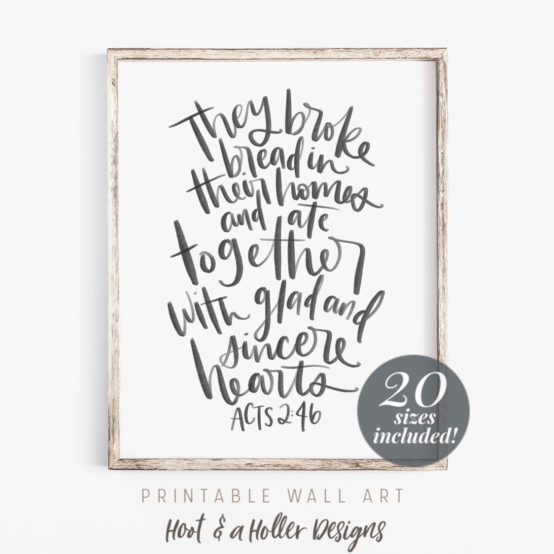 poster acts 2:46 print fixer upper style they broke bread in their homes and ate together printable fixer upper decor acts print
