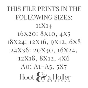 Pode incluir: Texto listando os diferentes tamanhos em que este arquivo pode ser impresso, incluindo 11x14, 16x20, 18x24, 24x36 e A0. O texto tamb&eacute;m inclui os seguintes tamanhos: 8x10, 4x5, 12x16, 9x12, 6x8, 20x30, 16x24, 12x18, 8x12, 4x6, A1-A5 e 5x7. O texto est&aacute; em preto sobre fundo branco. O texto est&aacute; centralizado na p&aacute;gina. O texto est&aacute; em uma fonte sem serifa. O texto est&aacute; em mai&uacute;sculas. O texto est&aacute; em um tamanho que &eacute; f&aacute;cil de ler. O texto est&aacute; em um estilo que &eacute; profissional e moderno.