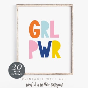 ガールパワー GRL PWR ポスター 印刷可能なウォールアート | 保育園プリント | 子供部屋の装飾 | カラフルなスカンジナビアの女の子の部屋の引用プリント 母の日