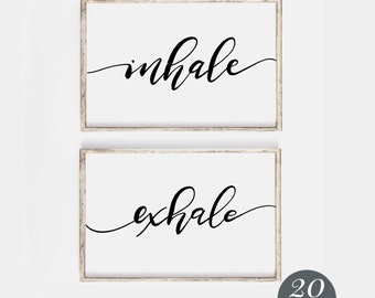 Inhale Exhale Printable Wall Art | Set of 2 Above Bed Prints | Bedroom Quotes | Farmhouse Decor | Valentines Day Gifts | Gym Yoga Wall Art