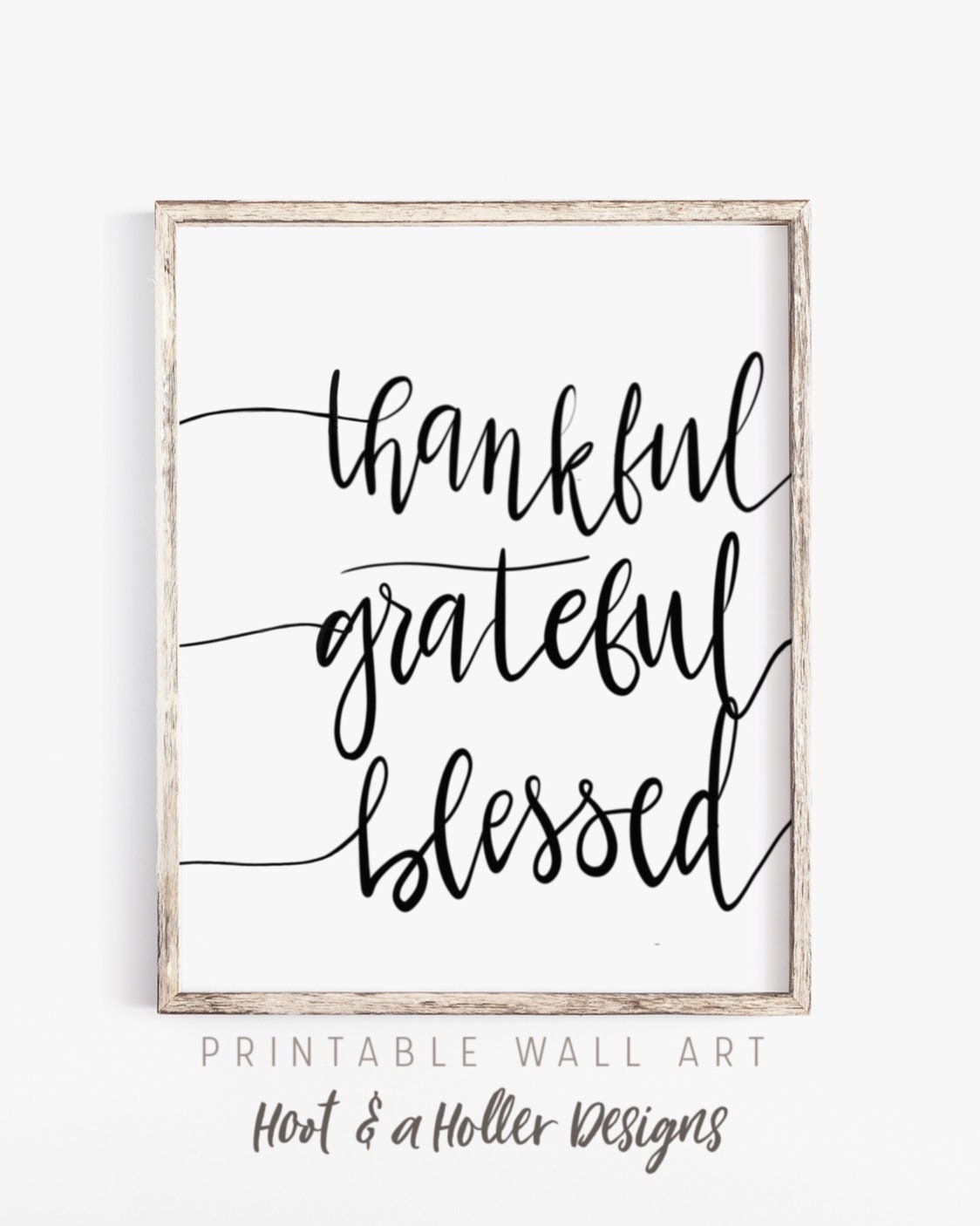 Thankful Grateful Blessed Printable Wall Art Thanksgiving | Etsy