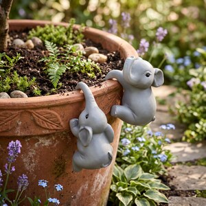 2 decorazioni a forma di elefante da appendere al vaso, simpatiche statuette di animali rampicanti in resina, mini ornamenti per bonsai, regalo per la decorazione del giardino.