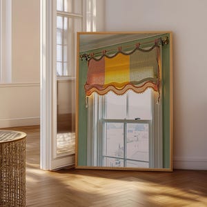 Vintage Patchwork Valance, Scalloped Window Treatment, Multicolor Fabric Curtain, Kitchen or Living Room Decor