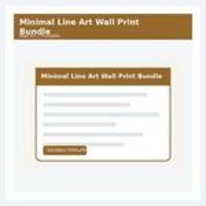 May include: A digital graphic interface featuring a brown header with the white text Minimal Line Art Wall Print Bundle. Below, a white rectangular box contains the same title, five horizontal gray lines, and a brown button labeled Review Details.