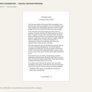 May include: A digital preview page from Studio Sugarplum titled Introduction: A Smarter Way to Work. The text discusses artificial intelligence, machine learning, and chatbots, including a Newbie Note and page number 4 at the bottom.