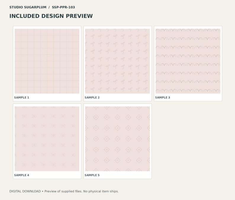 Vintage Heritage Mini Paper Pack 3 | 5 Patterns | JPG & SVG image 2