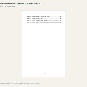 May include: A digital book preview page titled STUDIO SUGARPLUM with the text SSP-BK-023 and Sample page 5. The page lists chapters: TWENTY-EIGHT, TWENTY-NINE, THIRTY, and THIRTY-ONE with corresponding page numbers 95, 98, 101, and 105.