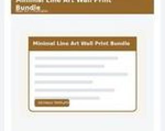 May include: A digital product listing card featuring a brown header with the white text Minimal Line Art Wall Print Bundle. Below, a white box contains the same title, five light gray horizontal lines, and a brown button labeled Add to Cart.