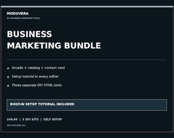 Business Marketing HTML Kit Bundle, Arcade Games, Product Catalog and Digital Contact Card, DIY Setup Tutorials