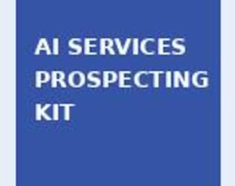May include: A rectangular blue sign with rounded corners featuring the white text AI SERVICES PROSPECTING KIT centered in the middle. The design is simple and clear, utilizing a bold sans-serif font against a solid blue background.