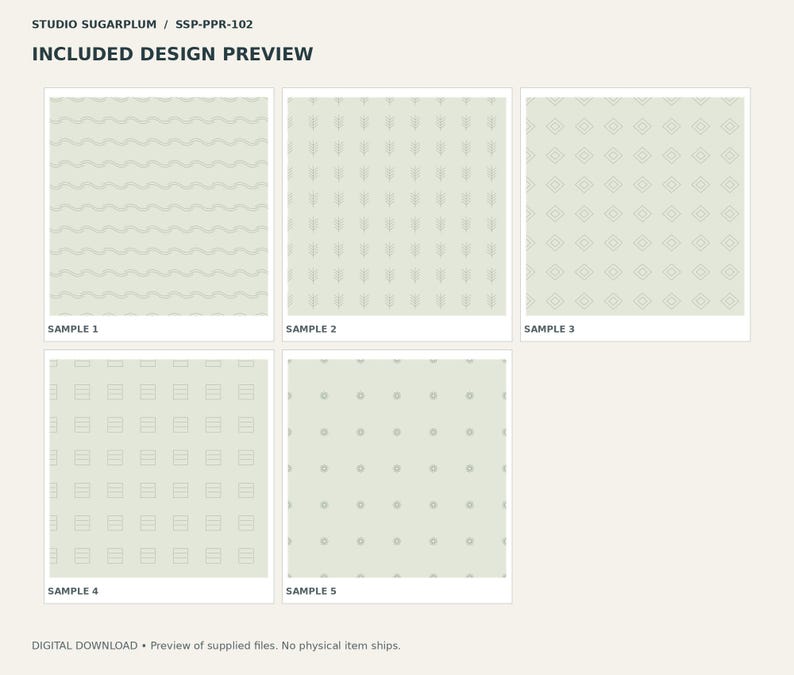 Vintage Heritage Mini Paper Pack 2 | 5 Patterns | JPG & SVG image 2