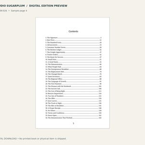 May include: A digital book preview page titled STUDIO SUGARPLUM / DIGITAL EDITION PREVIEW, displaying a table of contents with 34 numbered chapters ranging from The Signature to The Demonstration That Worked, with page numbers listed on the right.