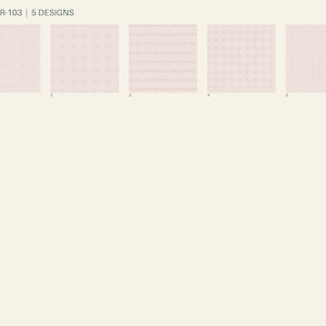 May include: Five square paper sheets labeled SSP-PPR-103, each featuring a light pink background with distinct patterns: small dots, circular motifs, horizontal wavy lines, repeating diagonal dashes, and a thin grid pattern in a darker pink shade.