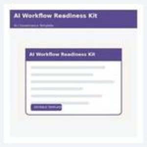 May include: A digital template titled AI Workflow Readiness Kit with a purple header and white text. The document features a central card with the same title, several lines of placeholder text, and a purple button labeled Access Details.
