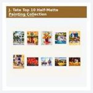 May include: A collection of ten rectangular paintings titled J. Tate Top 10 Half-Matte Painting Collection. The images feature various scenes including landscapes, floral arrangements, and architectural views, arranged in two rows of five.