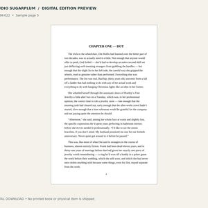Puede incluir: Una p&aacute;gina de vista previa de libro digital titulada STUDIO SUGARPLUM con el texto SSP-BK-022 y Sample page 5. La p&aacute;gina muestra el Cap&iacute;tulo Uno titulado Dot, con texto negro sobre fondo blanco y el n&uacute;mero de p&aacute;gina 5 en la parte inferior.