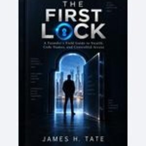 Peut inclure: Un livre intitul&eacute; The First Lock: A Founder's Field Guide to Wealth, Code, Trust, and Controlled Access par James H. Tate. La couverture montre la silhouette d'une personne debout dans une porte regardant une ville la nuit.