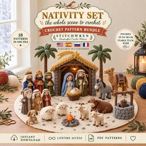 Crochet Nativity Set Pattern PDF | 20 Amigurumi Desert Night | Christmas Manger Scene | Holy Family, Wise Men, Camel, Donkey, Sheep, Stable