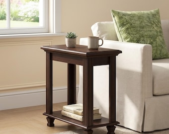 Narrow End Table for Living Room, 2-Tier Rustic Farmhouse Side Table, Slim Bedside Nightstand with Storage Shelf