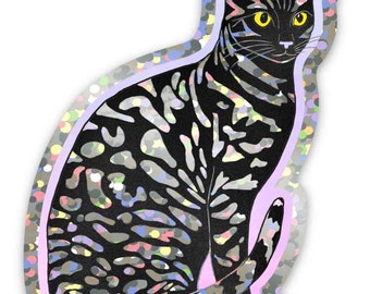 Sticker - Silver Cat (Glitter)