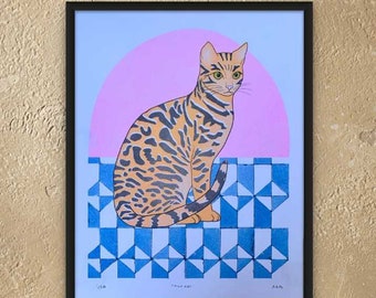 Risograph Print - Tile Cat 8.5x11"
