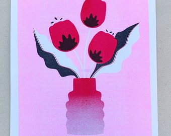 Risograph Print - Retro Tulip 8.5x11