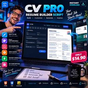 Html Resume Builder Script – Editable CV PDF Generator, Resume Builder Website, Customizable HTML Source Code