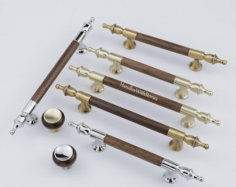 Walnut Wood Cabinet Handles,  Antique Style Drawer Pulls，Vintage Solid Wood Round Cabinet Knob,wardrobe handles,hardware (96mm, 128mm)