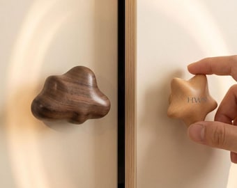 Tiradores de cómoda de madera maciza con forma de nube, tiradores de armario de haya con forma de estrella, pomos de muebles de madera de nogal, tiradores de cajón de mediodía, gancho, tiradores para habitaciones infantiles, herrajes