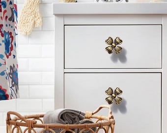 Tiradores cromados con forma de flor para armarios, tiradores de bronce con forma de flor para cajones, tiradores de oro brillante para cajones, tiradores de oro cepillado para cómodas, herrajes para armarios de cocina de 47 mm.