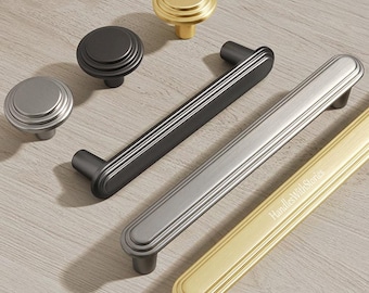 Tiradores dorados para armarios, tiradores de níquel para armarios, tiradores gris oscuro para cajones, tiradores modernos para armarios, pomos redondos, herrajes para armarios de cocina de 128 mm