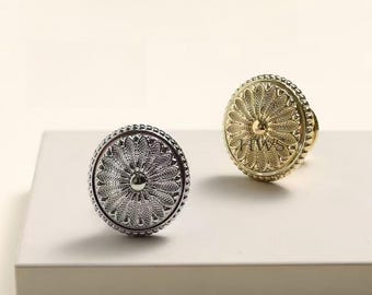 Tiradores redondos tallados de estilo vintage para cajones, pomos de bronce para armarios, pomos de oro brillante para cajones, accesorios cromados para armarios y muebles de cocina.