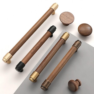 Walnut Wood Drawer Pulls, Zinc Alloy Base, round drawer pulls Solid wood wardrobe pulls wardrobe handles kitchen cabinet hardware 128mm