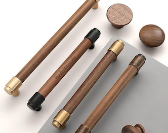 Walnut Wood Drawer Pulls, Zinc Alloy Base, round drawer pulls Solid wood wardrobe pulls wardrobe handles kitchen cabinet hardware 128mm