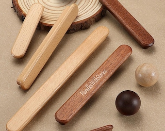 Wooden cupboard handles, ball drawer door  knobs, beech wood wardrobe handles, walnut wood drawer pulls，kitchen cabinet hardware 96mm 128mm