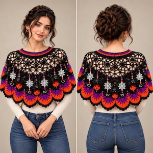 Halloween Spiderweb Crochet Capelet Pattern PDF, Gothic Fan Shawl (Digital Download)