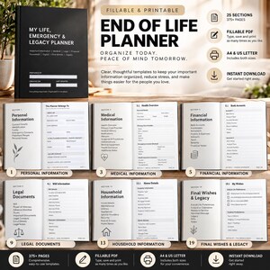 End of Life Planner, Fillable PDF, Printable Estate & Legacy Organizer, A4 and US Letter.