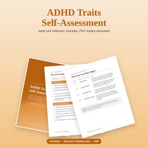 ADHD Self Assessment PDF, Adult ADHD Checklist Printable, Attention Focus Quiz, Executive Function Screening Tool, Instant Download