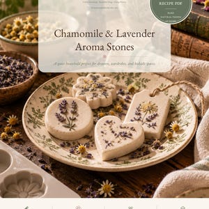 Recept för lufttorkade aromstenar i PDF-format, Kamomill, Lavendel, Bergamott, Botanisk garderobsdoft, DIY-nedladdning