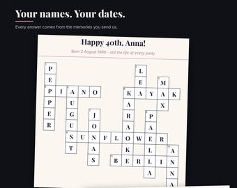 Personalised Birthday Crossword Puzzle, Custom Gift From Their Own Life Story, Printable A4 PDF, We Write the Clues, Sent in 1-3 Days