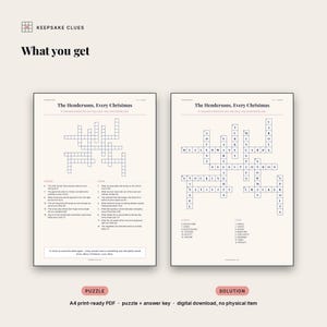 What you receive: a print-ready A4 puzzle page with the clue lists, plus a full solution page