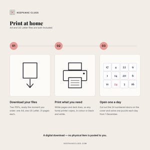 Download both files, then print A4 or US Letter, then open one a day