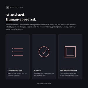 How the clues are written: AI-drafted wording, read and edited by a person, original crossword design