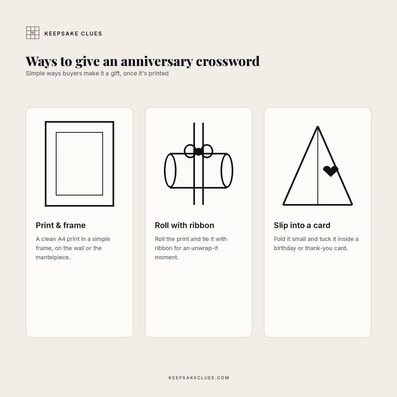 Gift ideas: the printed anniversary crossword as a keepsake to solve together and keep