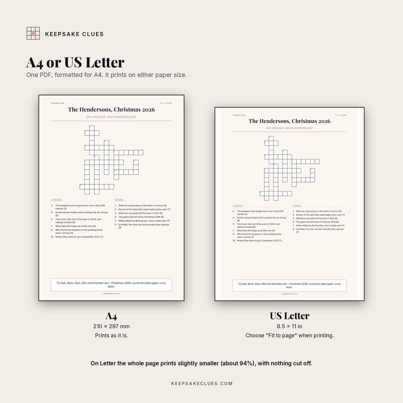 A4 and US Letter compared: the A4 PDF prints on US Letter with Fit to page, slightly smaller, nothing cut off