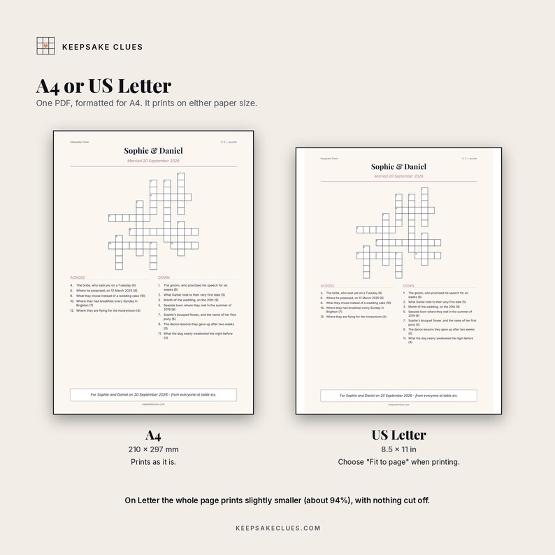 A4 and US Letter compared: the A4 PDF prints on US Letter with Fit to page, slightly smaller, nothing cut off