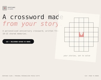 Personalized Anniversary Crossword Puzzle, Custom Couple Gift, Printable PDF with Answer Key, Made From Your Memories