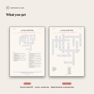 What you receive: a print-ready A4 puzzle page with the clue lists, plus a full solution page